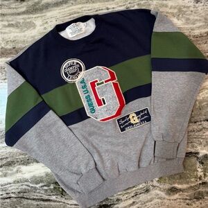 Vintage Guess Men's Gray, Green, and Navy Crewneck Sweater Size XL